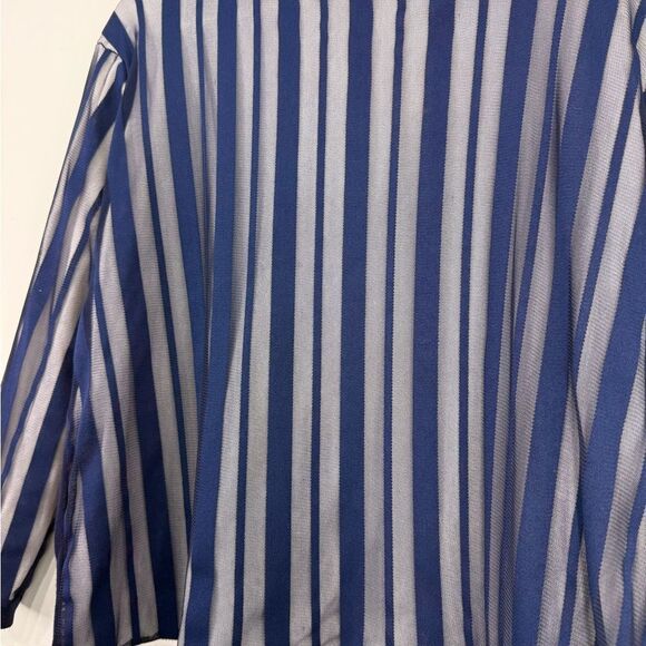 YAL NY Navy Blue White Mesh Overlay Striped Knit Nautical Pullover Top - Picture 14 of 16